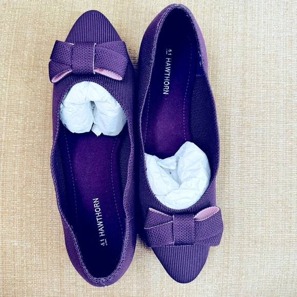 NEW 41 Hawthorn Oaklyn Knit Ballerina Flats Purple with Bow Size 8 - Picture 4 of 7